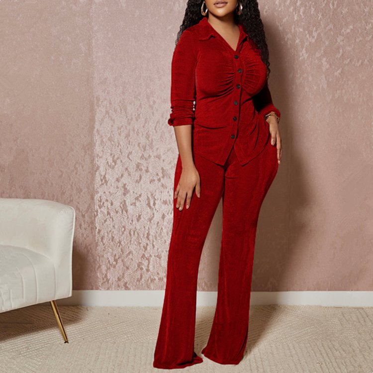 Fall 2024 women clothes Velvet Turndown Collar Long Sleeve Shirt and Pants women's sets