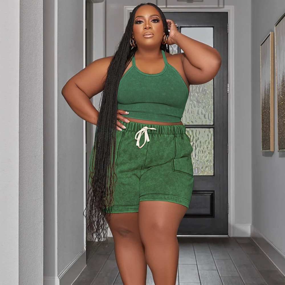 trending product Solid Color Casual Vest Shorts plus size women's sets