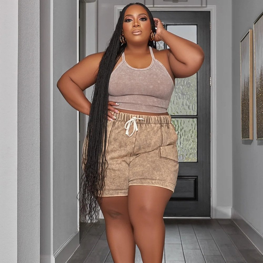 trending product Solid Color Casual Vest Shorts plus size women's sets