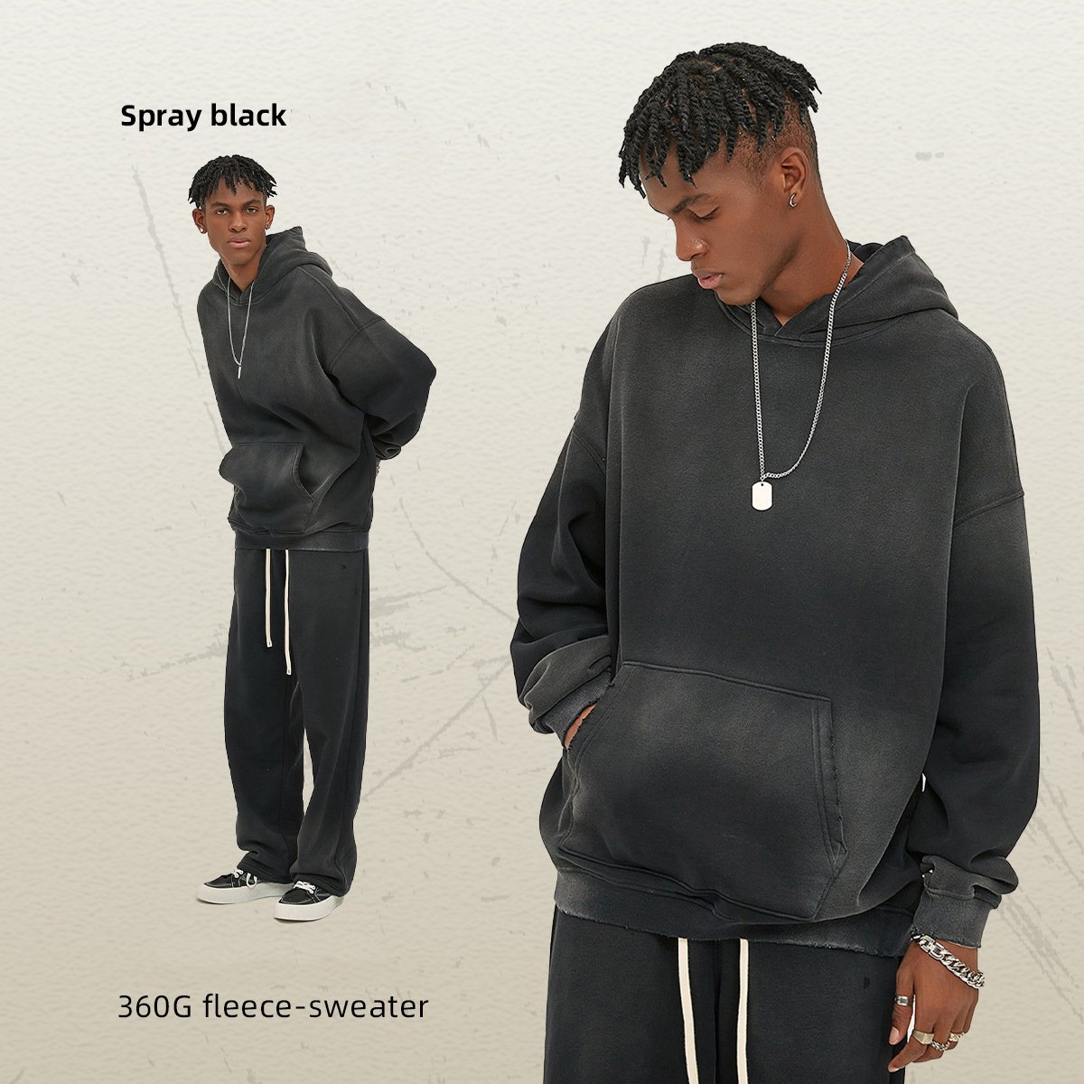 Custom Jogging Sports Sweatsuit Suit Vintage Acid Wash 100% Cotton Tracksuit 350 Gsm Hoodies Set Unisex