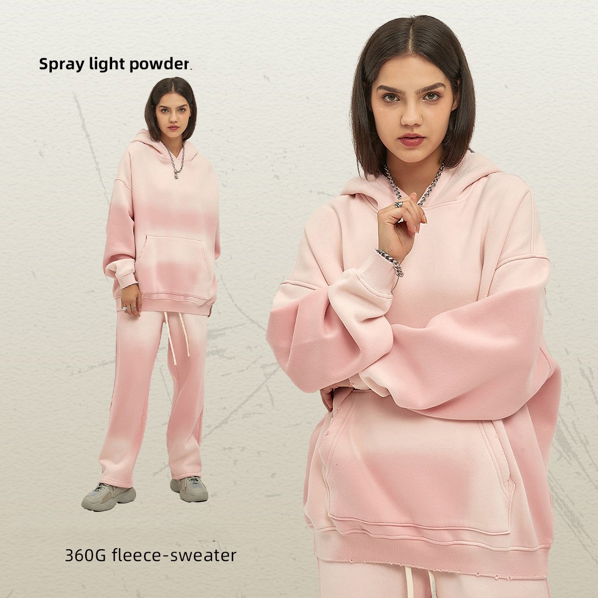 Custom Jogging Sports Sweatsuit Suit Vintage Acid Wash 100% Cotton Tracksuit 350 Gsm Hoodies Set Unisex