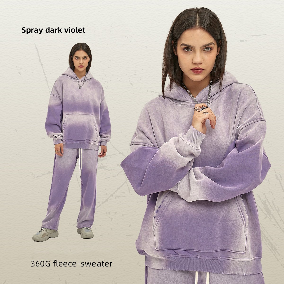 Custom Jogging Sports Sweatsuit Suit Vintage Acid Wash 100% Cotton Tracksuit 350 Gsm Hoodies Set Unisex