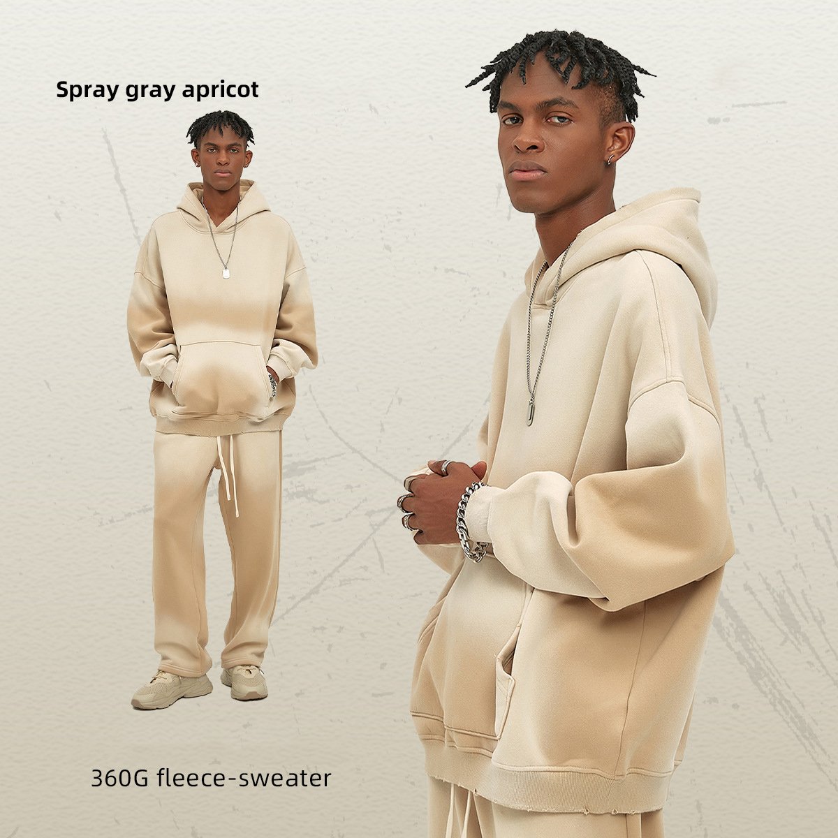 Custom Jogging Sports Sweatsuit Suit Vintage Acid Wash 100% Cotton Tracksuit 350 Gsm Hoodies Set Unisex