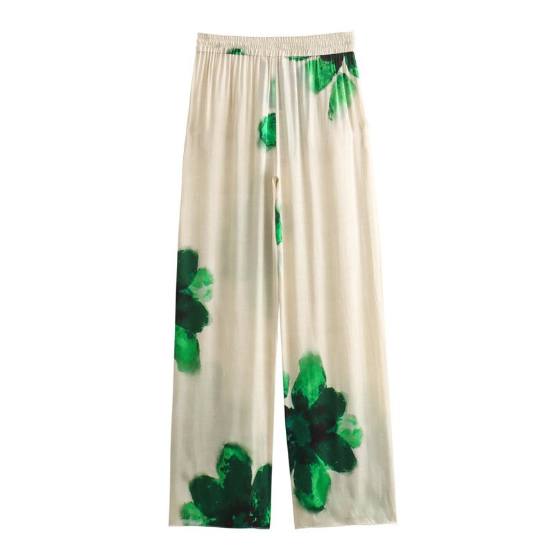 Newest Sexy Casual Loose Homewear Colorful Floral Print Blouse Long Pant Matching Set Two Piece Pants Set Outfit Fall Set Woman