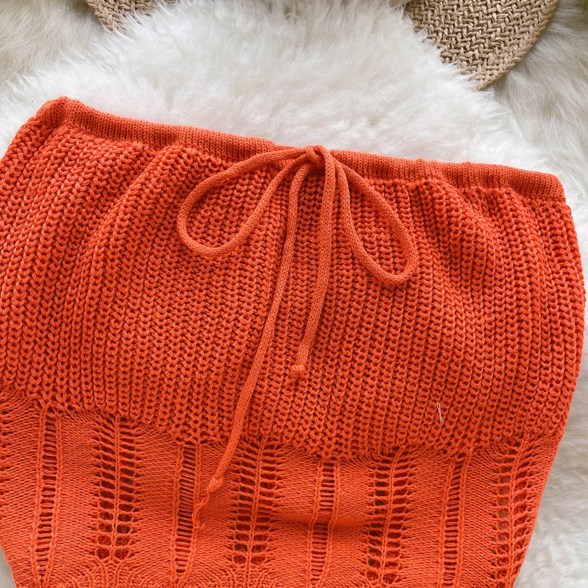 Summer New Women's Fashion Knitted Hollow Wrap Vest Slim High Waist Shorts Set