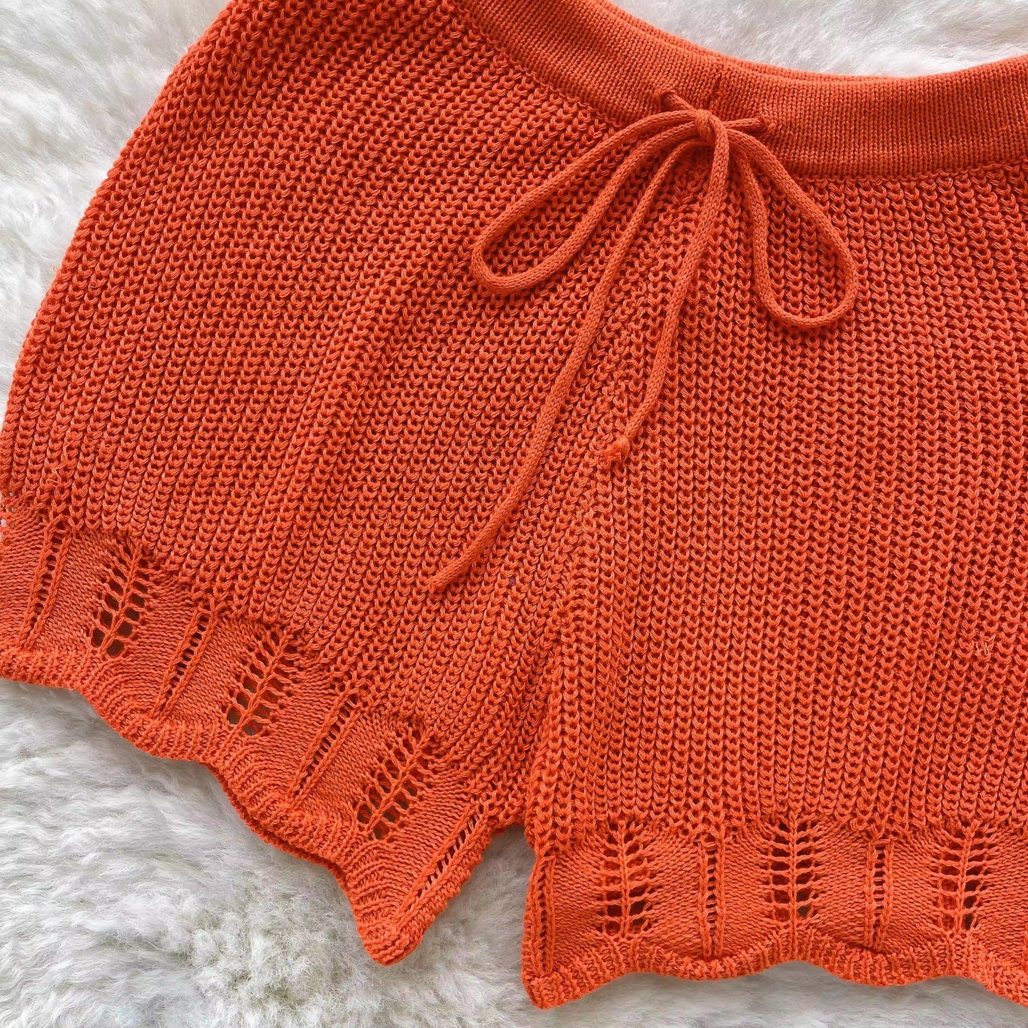 Summer New Women's Fashion Knitted Hollow Wrap Vest Slim High Waist Shorts Set