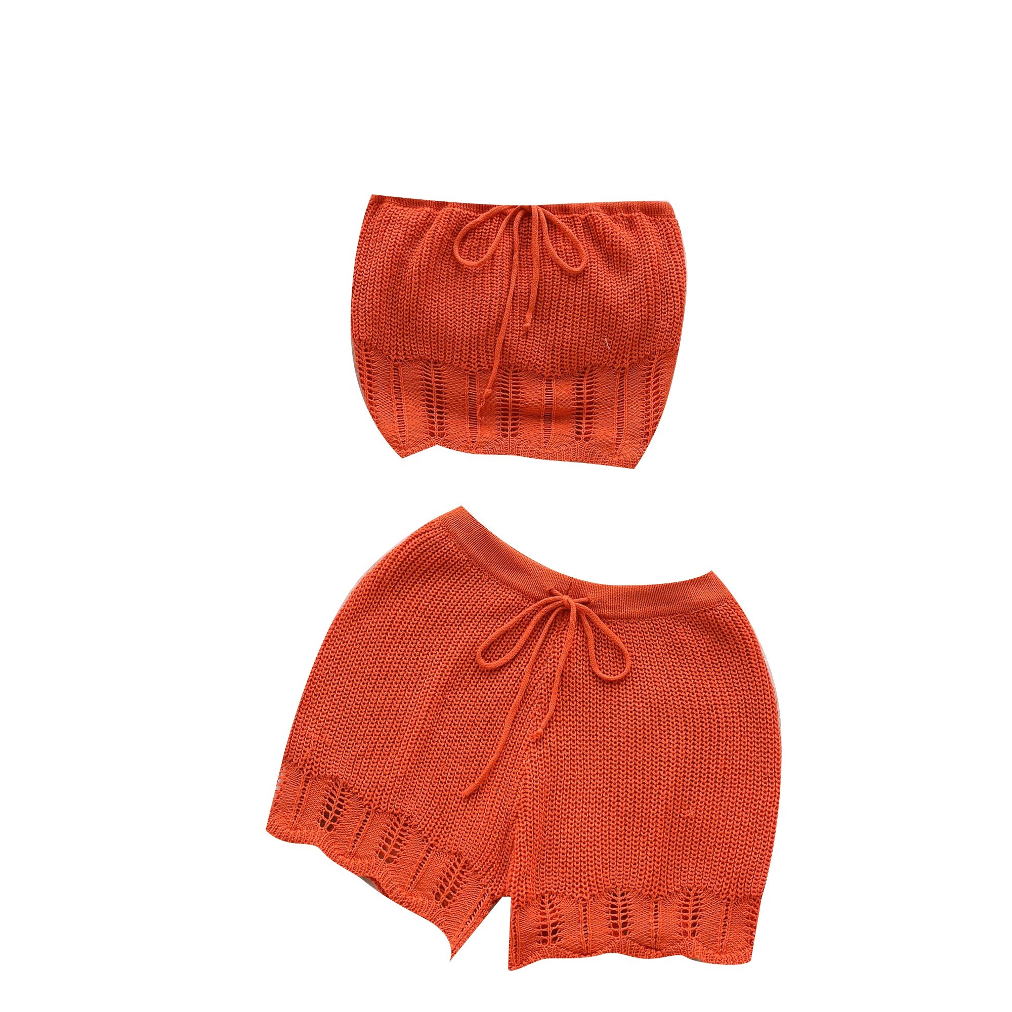 Summer New Women's Fashion Knitted Hollow Wrap Vest Slim High Waist Shorts Set