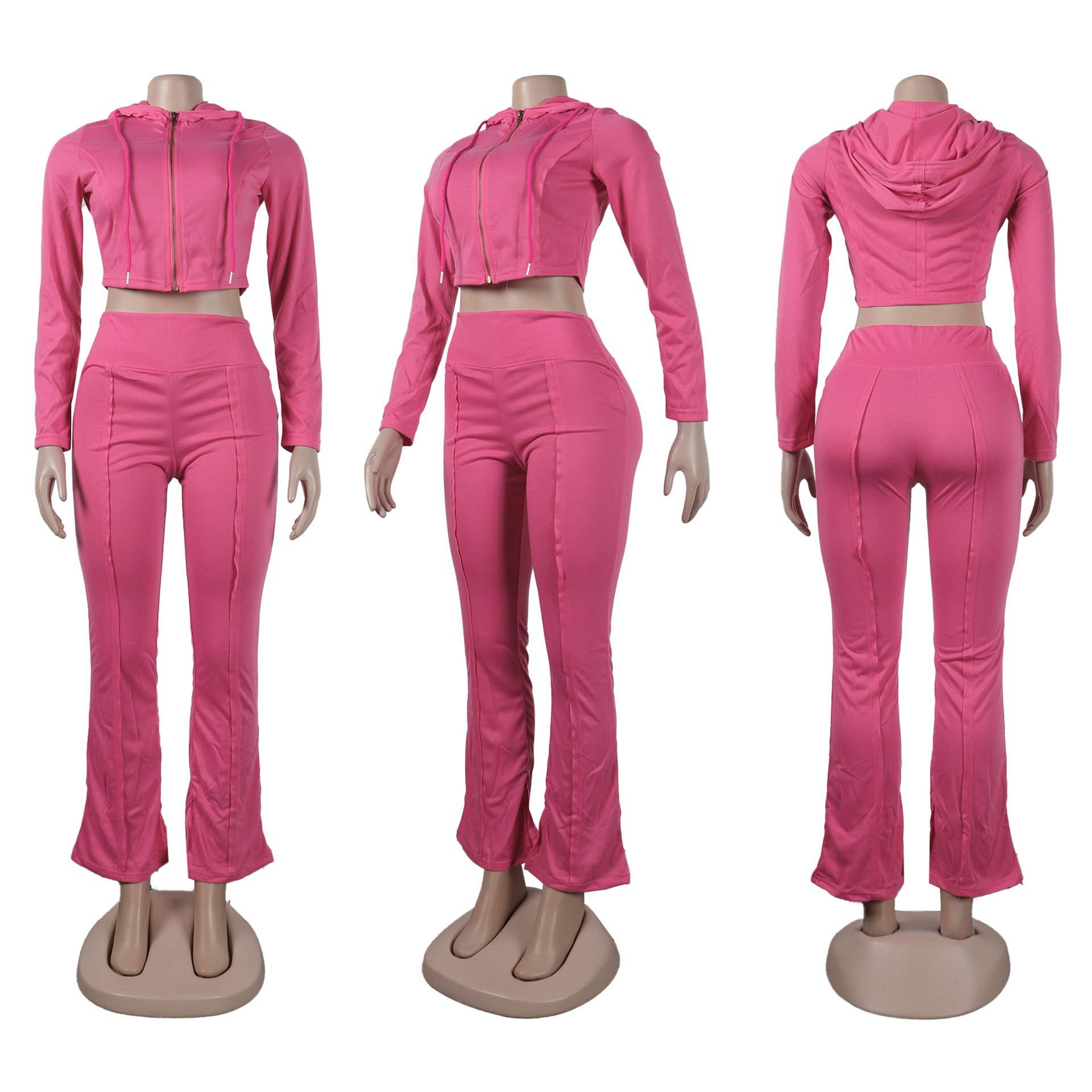 Custom Logo Women's Set Long Sleeve Hoodies Sweatsuit Set Slit Flare Legging Pants Two 2 Piece Set Outfit Sports Tracksuits