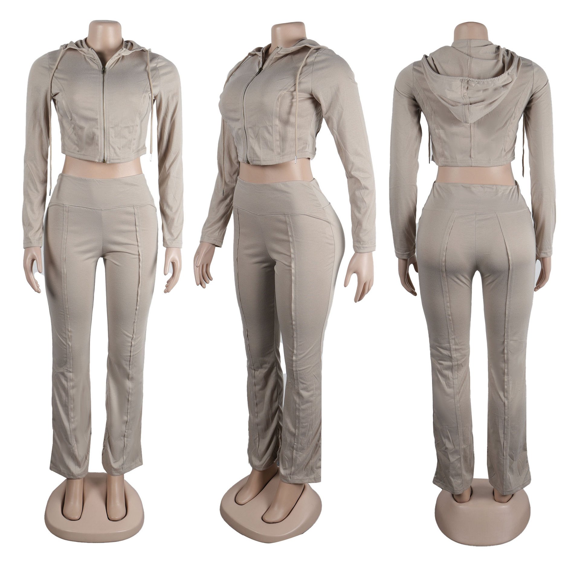 Custom Logo Women's Set Long Sleeve Hoodies Sweatsuit Set Slit Flare Legging Pants Two 2 Piece Set Outfit Sports Tracksuits