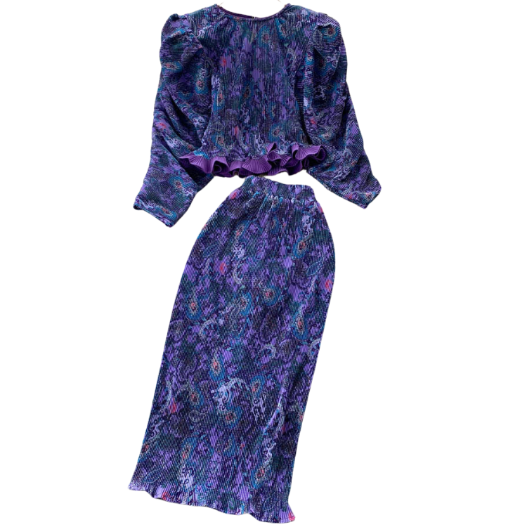 Women's Sets Autumn Floral Tops Vintage High Waist Skirt Set American Clothing Wholesale