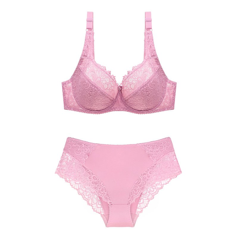 Plus Size Bra Panty Set New Underwear Non-Padded Bralette Women's Floral Lace Bra Set
