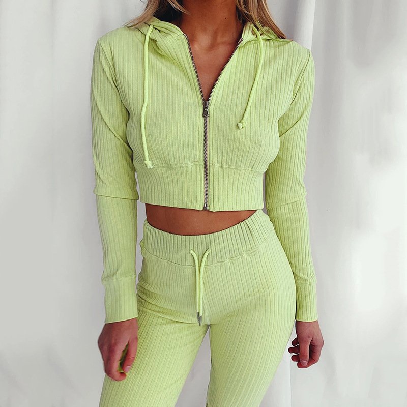 Factory wholesale price ODM/OEM customized design suitable hoodie knitting slim sport two pieces set for autumn styles