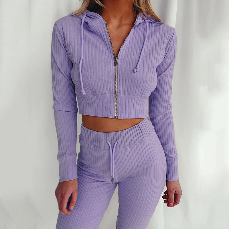 Factory wholesale price ODM/OEM customized design suitable hoodie knitting slim sport two pieces set for autumn styles