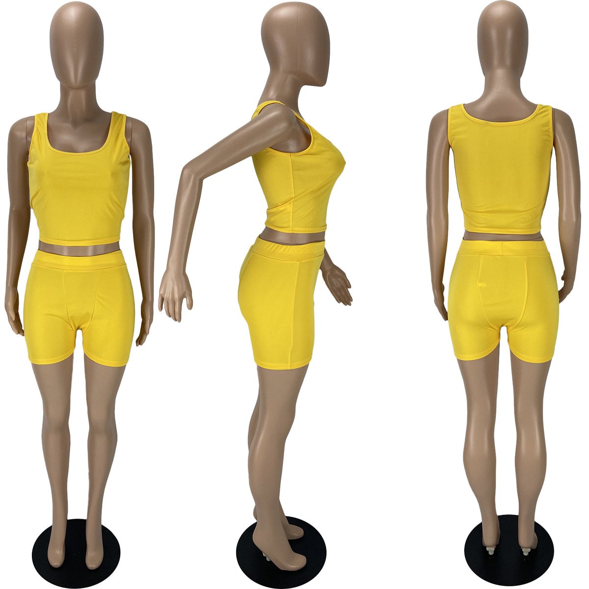 Conyson Summer Custom Logo 2 Piece Short Clothes Set Women Casual Solid Sleeveless Loungewear Women Clothing Suits