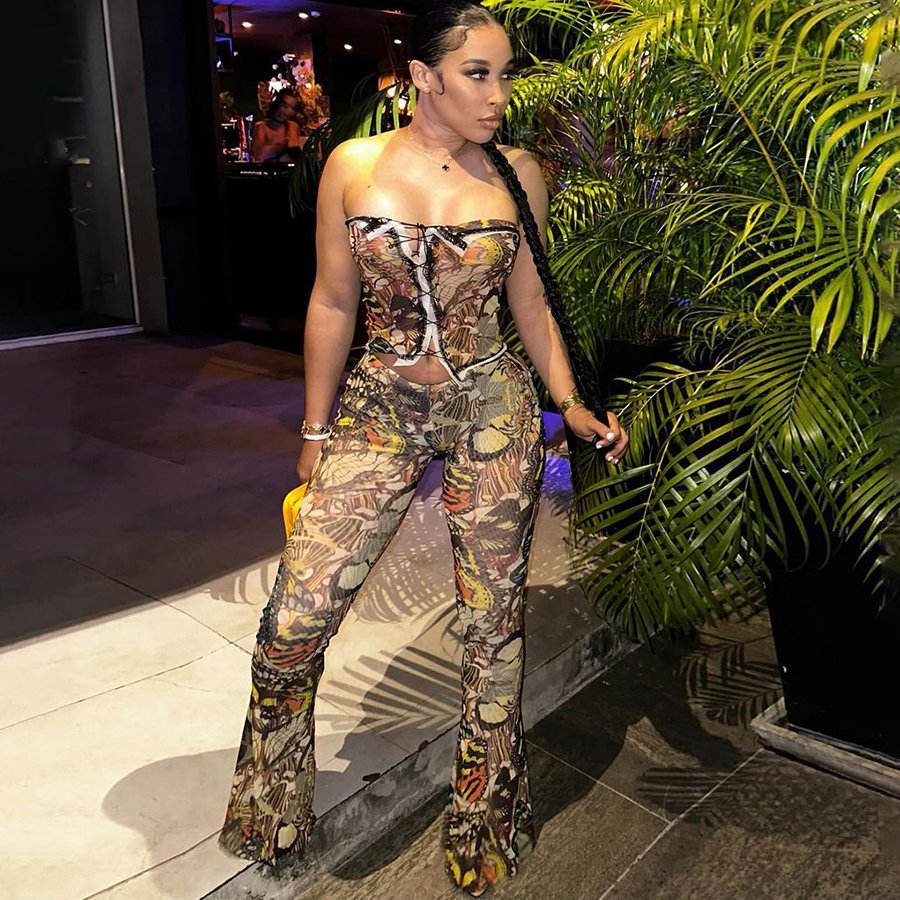 47577 Custom 2 Piece Pant Set Print Lounge Wear Women's Set