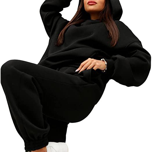 Womens loose fit sweatshirt fleece drop shoulder hoodie jogger pants workout 2 piece set outfit sets cotton fleece women tracksu