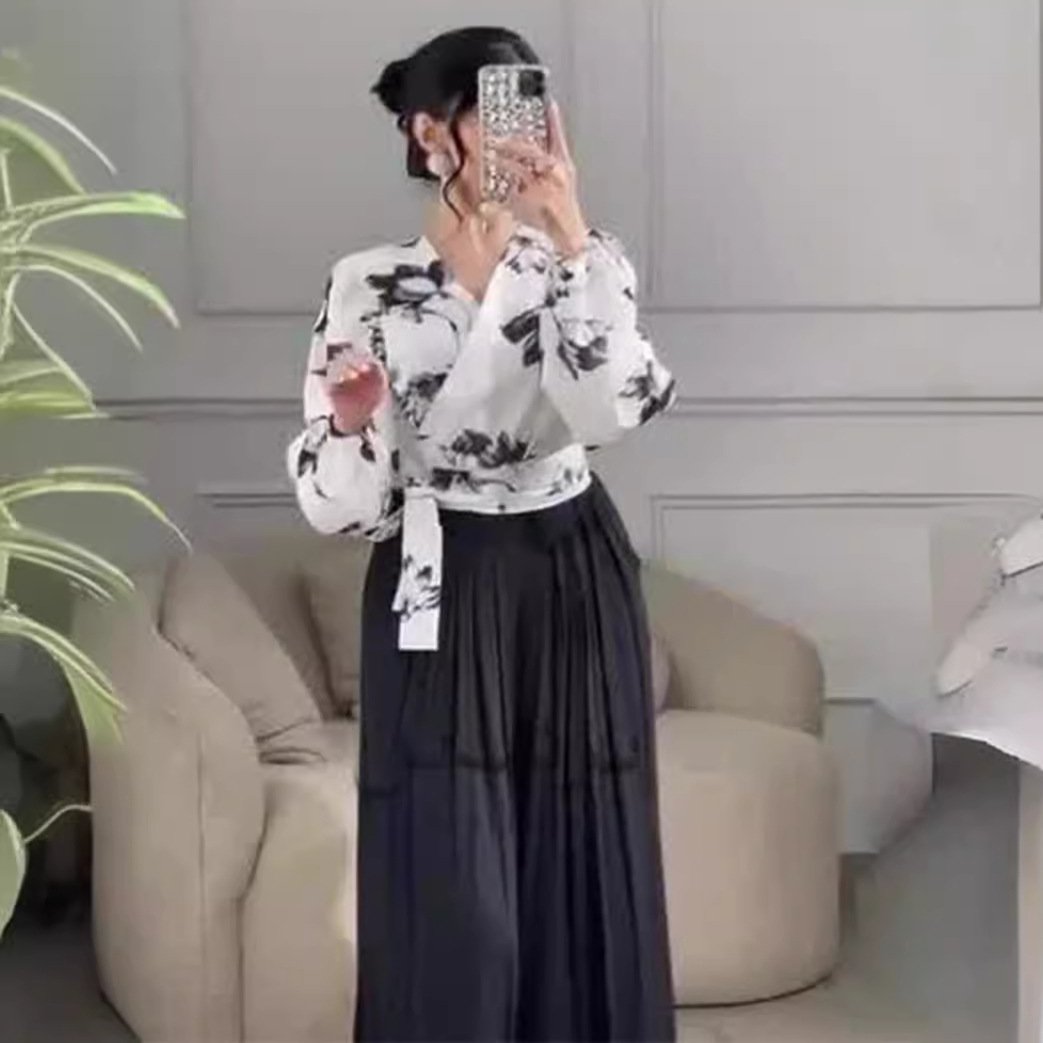 Boutique Wholesale 2024 Autumn New Fashionable Printed Loose Casual Breathable Shirt Pants Women's Set