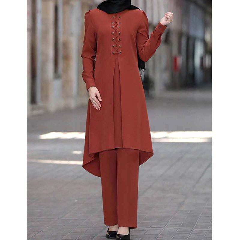 Traditional Muslim apparel supplier women's Islamic spring/summer conservative sportswear set with round collar