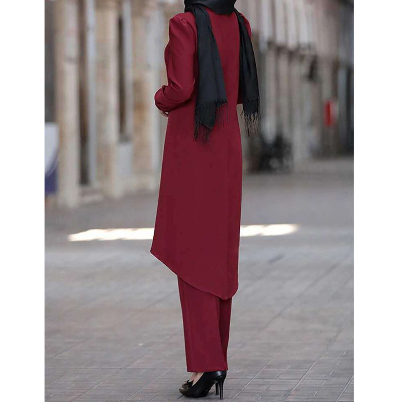 Traditional Muslim apparel supplier women's Islamic spring/summer conservative sportswear set with round collar