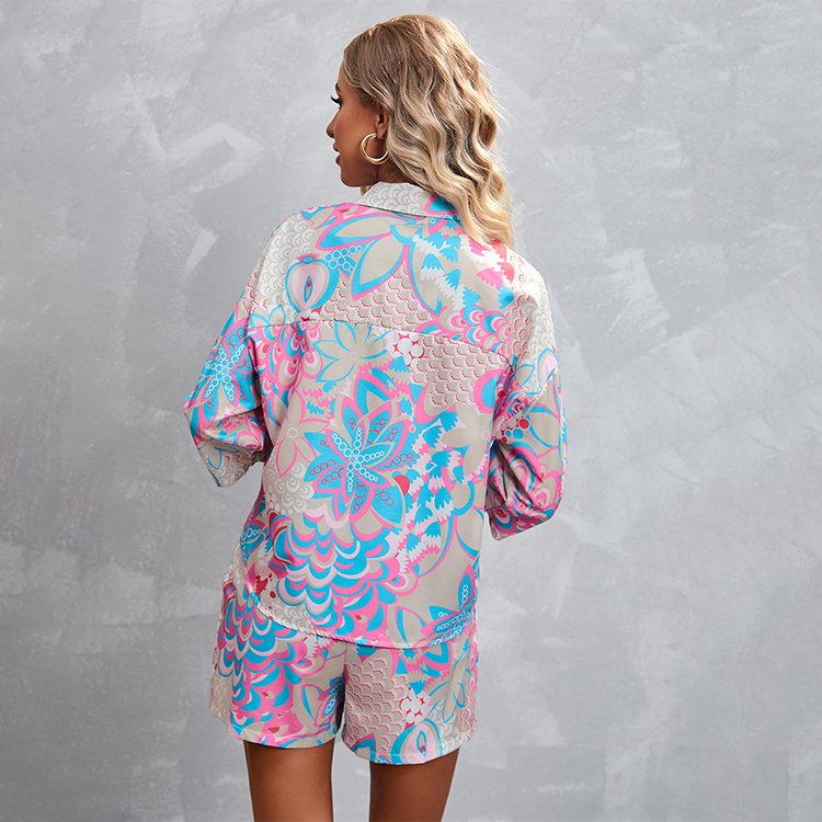 2022 Amazon Hot Sale Printed Plus Size Women's Sets Printed Casual Two-piece Set Half Sleeve Casual Women's Shorts Set