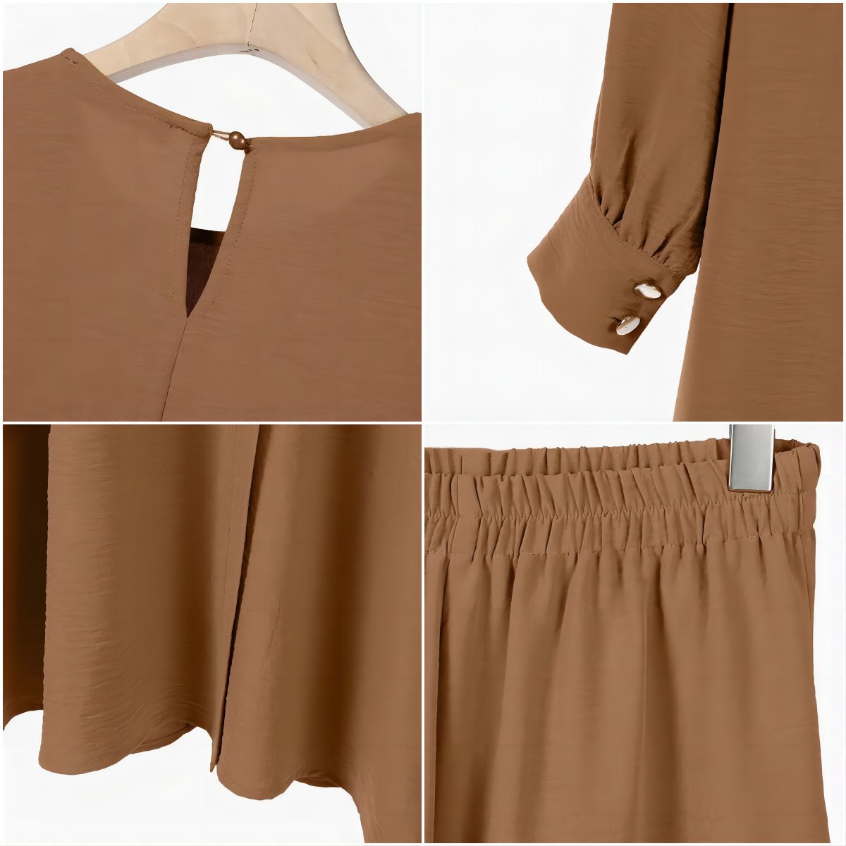 S-3XL Fashionable and elegant solid color irregular long shirt top wide leg pants long robe Muslim women's two-piece set
