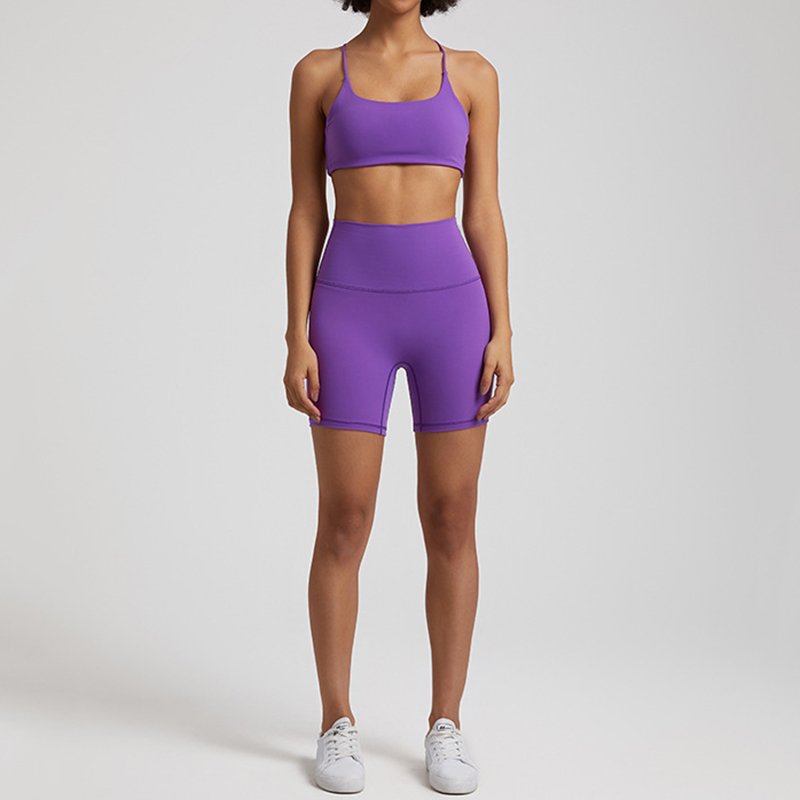 Women's Yoga Workout Set 2pcs Gym Outfits Crisscross Backless Sling Sports Bra Scrunch Butt Lift Shorts Gym Workout Exercise Set