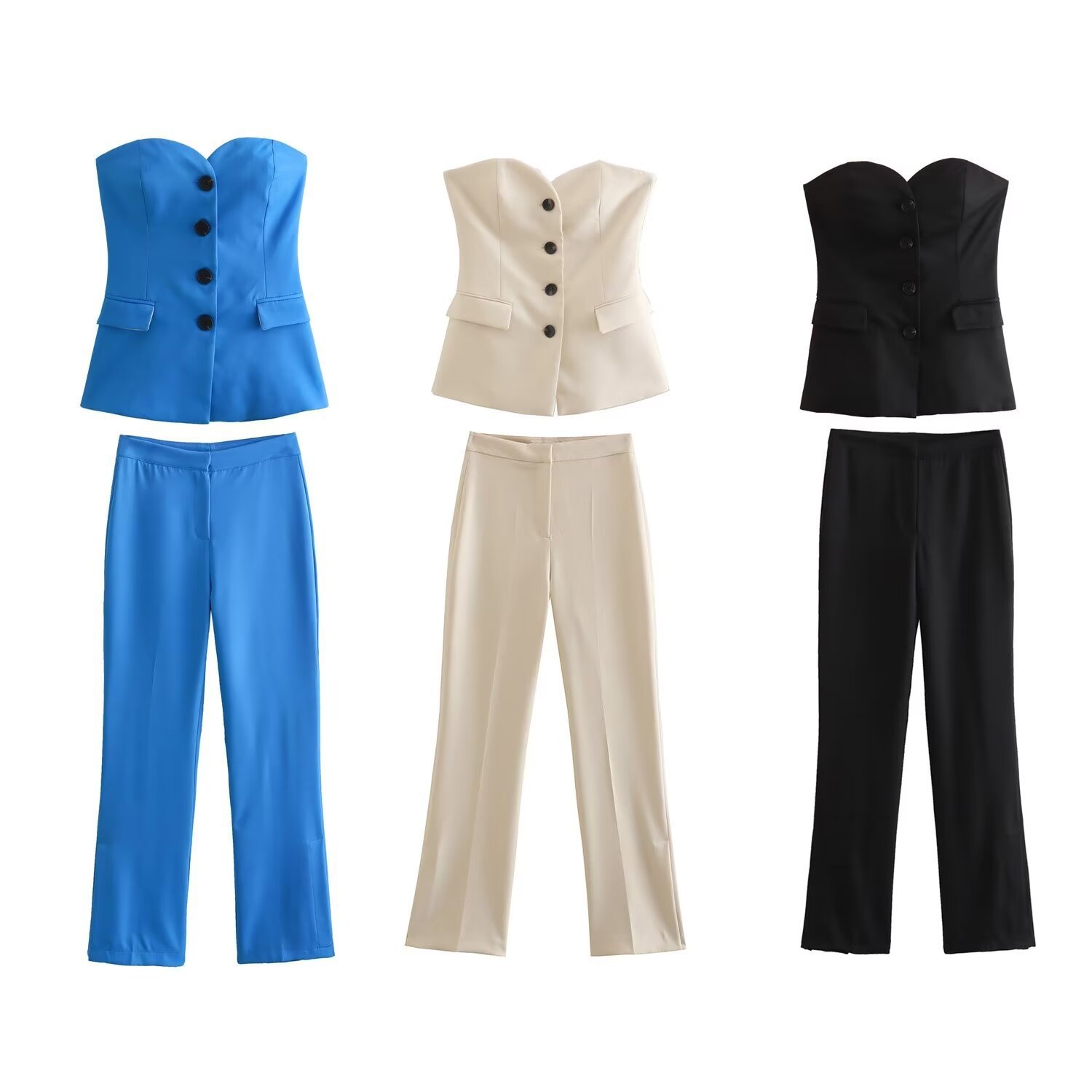 2024 Spring Women's Elegant V-neck Buttoned Slim Short Vest Solid Vest Layered Over Waistcoat Pants Suit
