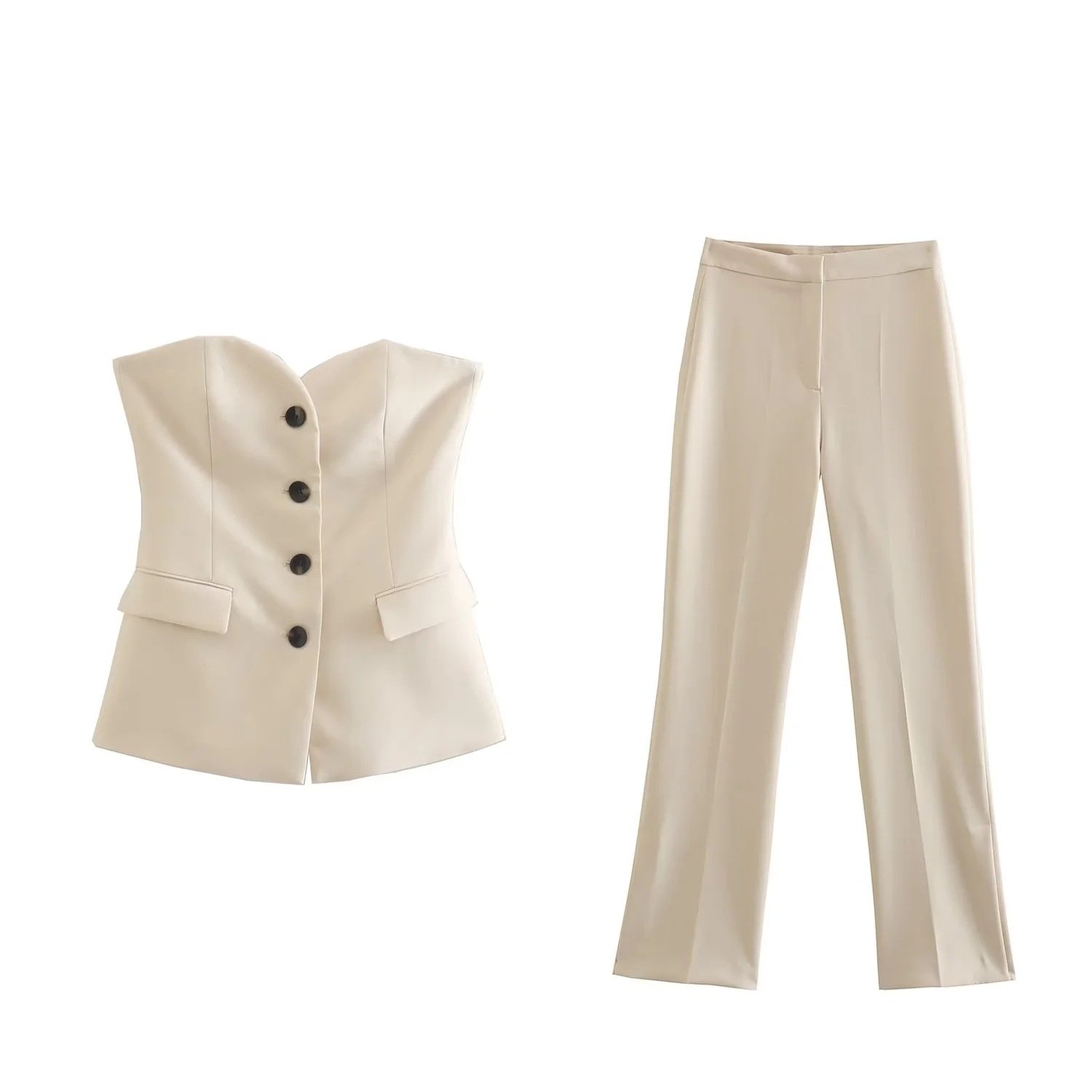 2024 Spring Women's Elegant V-neck Buttoned Slim Short Vest Solid Vest Layered Over Waistcoat Pants Suit
