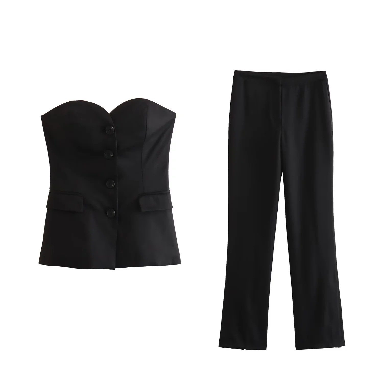 2024 Spring Women's Elegant V-neck Buttoned Slim Short Vest Solid Vest Layered Over Waistcoat Pants Suit