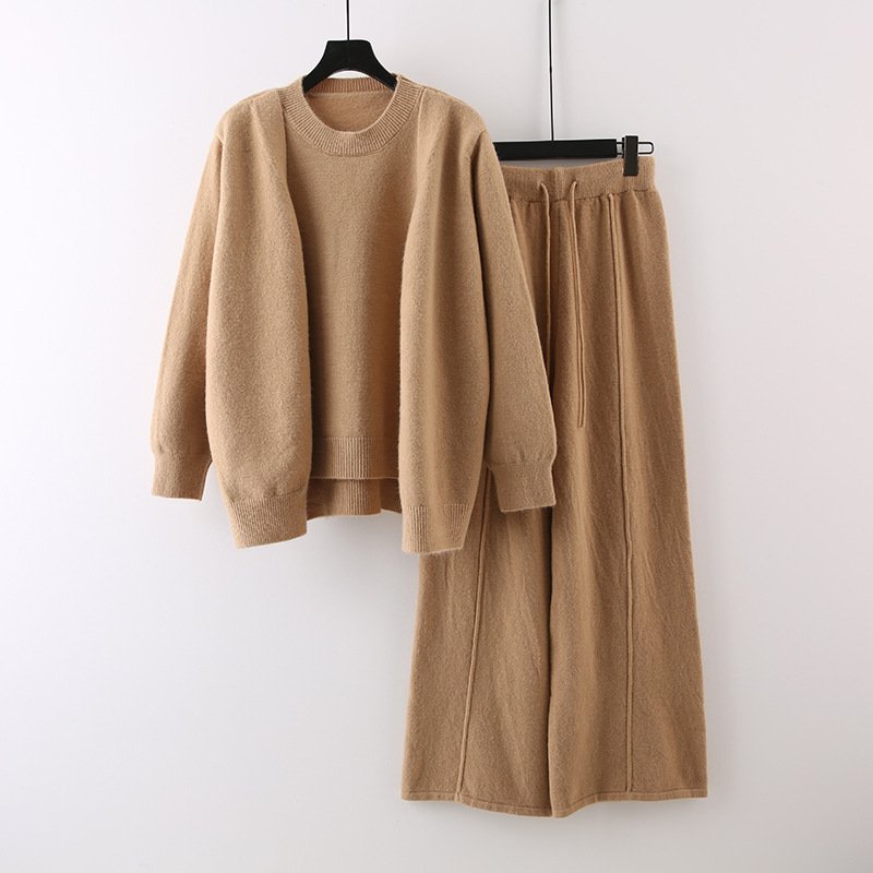 Boutique Wholesale 2024 Autumn New Style Fashionable Age Reducing and Slimming Sweater Wide Knitted Leg Pants Women's Set