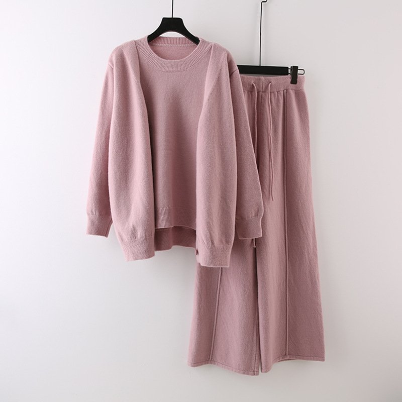 Boutique Wholesale 2024 Autumn New Style Fashionable Age Reducing and Slimming Sweater Wide Knitted Leg Pants Women's Set