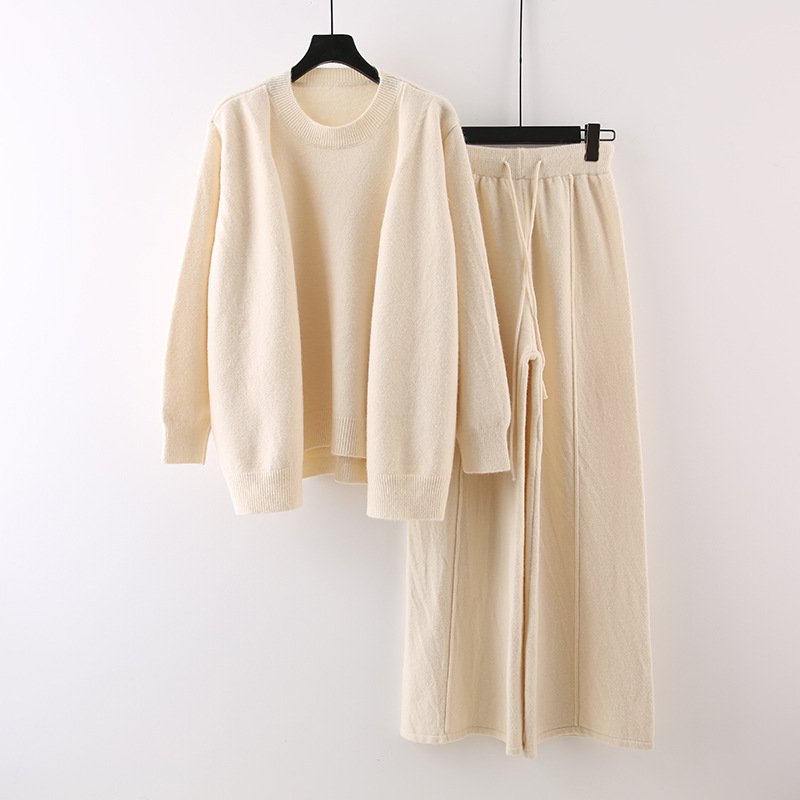 Boutique Wholesale 2024 Autumn New Style Fashionable Age Reducing and Slimming Sweater Wide Knitted Leg Pants Women's Set