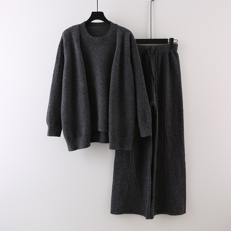Boutique Wholesale 2024 Autumn New Style Fashionable Age Reducing and Slimming Sweater Wide Knitted Leg Pants Women's Set