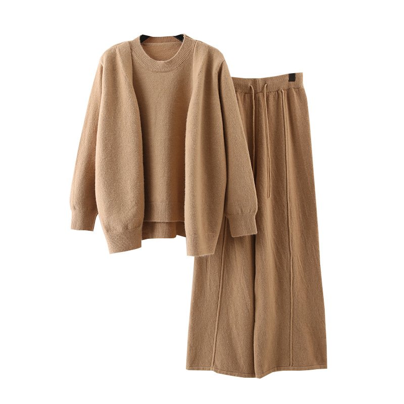 Boutique Wholesale 2024 Autumn New Style Fashionable Age Reducing and Slimming Sweater Wide Knitted Leg Pants Women's Set