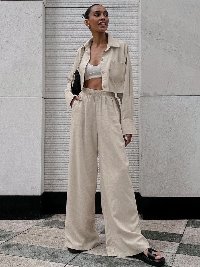 New arrivals Fall 2024 Casual Cotton Linen Two piece set women clothing Long sleeve Women's sets