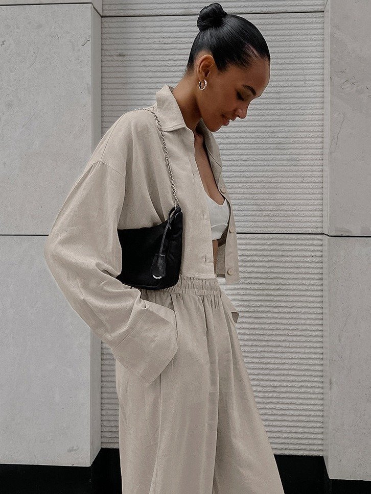 New arrivals Fall 2024 Casual Cotton Linen Two piece set women clothing Long sleeve Women's sets