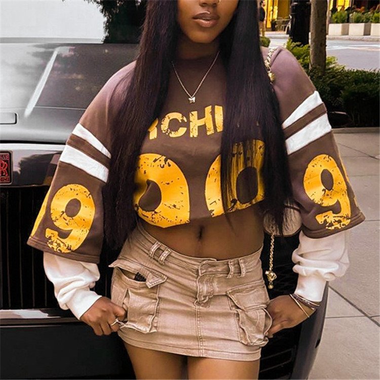 Letter Printing Streetwear Hoodie Women Grunge Vintage Casual Long Sleeve Fake Two Piece Sweatshirt