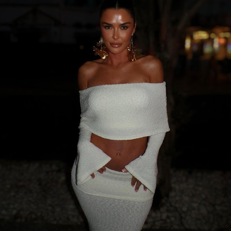 Kliou W24S52557 New Fall 2 Piece Set Women Casual Knitted Wear Two Pieces Off Shoulder Tops+ Skirt Women's Sets
