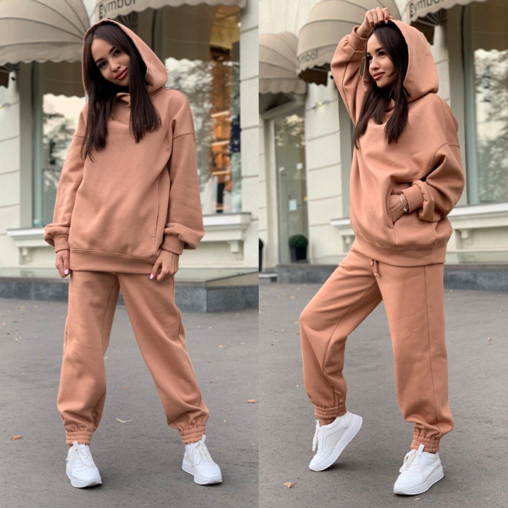 2022 New Women Girls Two Piece Set Casual Fleece Tracksuit Oversize Hooded Long Sleeve Hoodies Suit Winter Solid Sport Pants Set