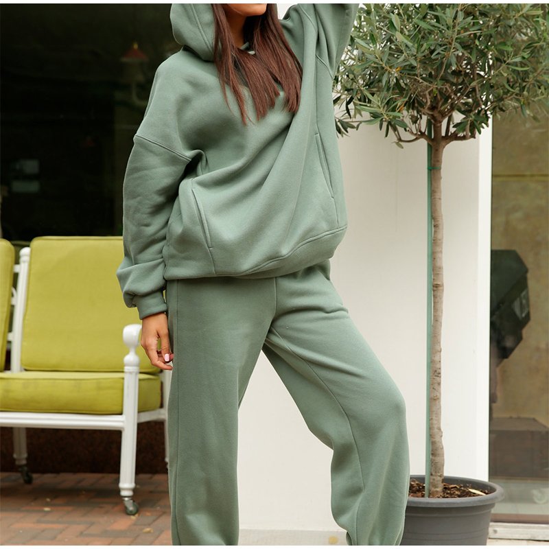 2022 New Women Girls Two Piece Set Casual Fleece Tracksuit Oversize Hooded Long Sleeve Hoodies Suit Winter Solid Sport Pants Set