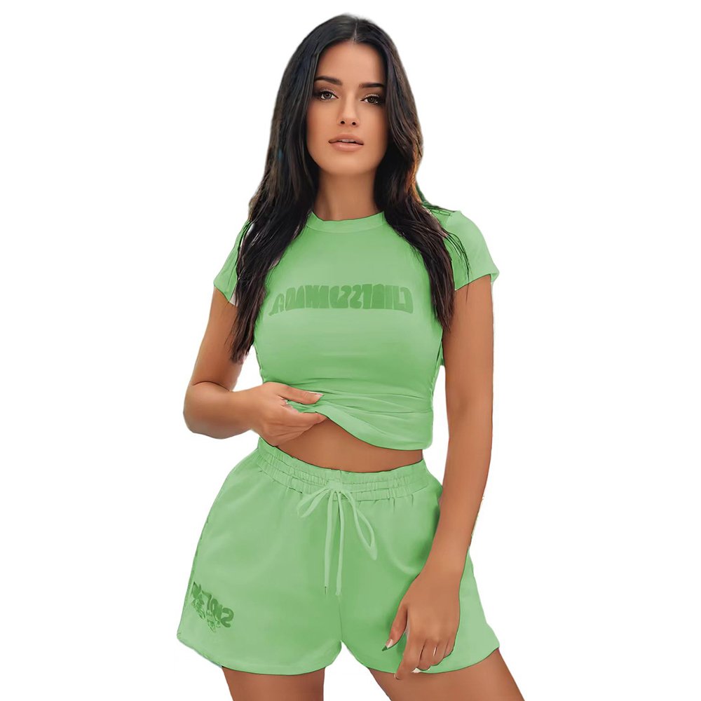 Custom Crystal Summer Short Sleeve Two Piece Women Tracksuit Jogger Pant Suits Rhinestone Women's Set Women's Summer Sets