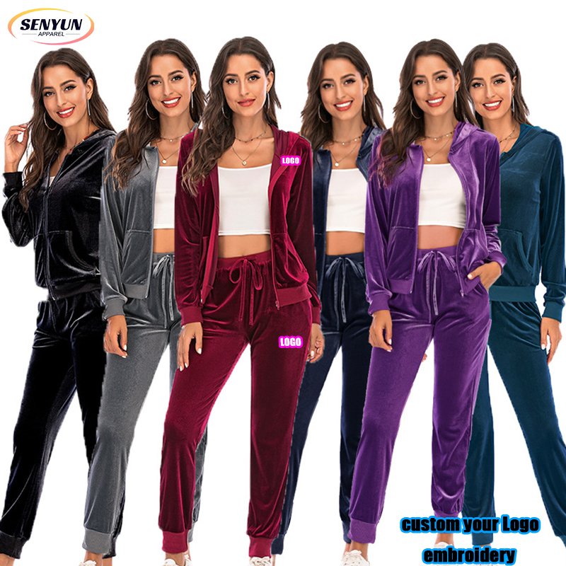 High Quality Fashion Sports Hoodie Tracksuits Jogger 2 Piece Custom 3d Embroidery Logo Jogger Outfits Plus Size Gym Women'S Sets