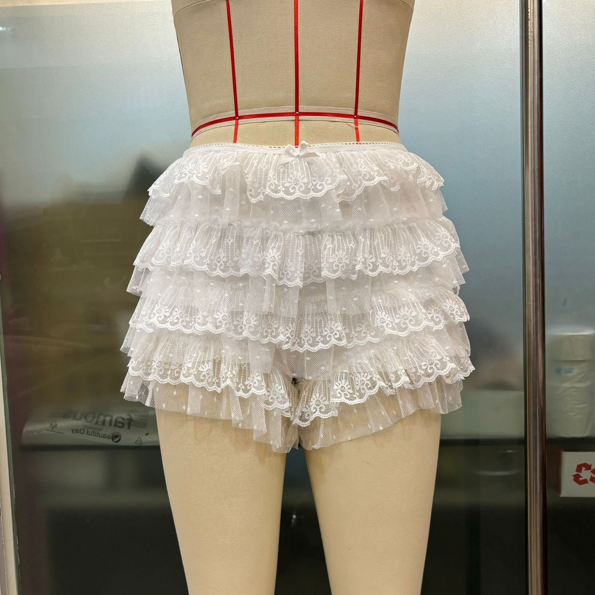 Sexy Hollow Out Summer See Through Lace 2 Piece Crop Corset Top Multi-Layer Short Lingerie Two Piece Short Set Women's Sets