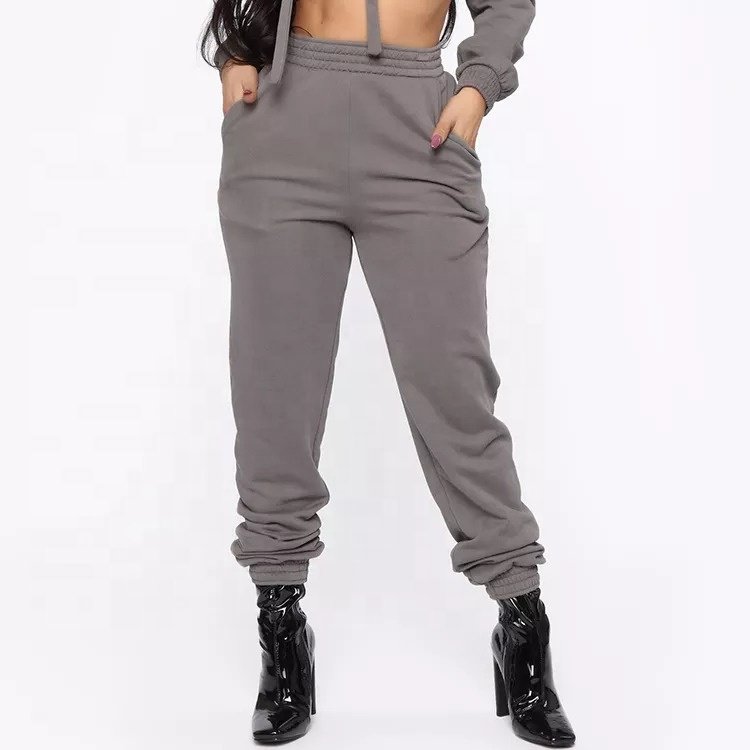 Custom Plain Blank Fleece Solid Color Cotton Crop Hoodie Sweat Suit Set Tracksuit Women crop top Sweatsuit with custom logo