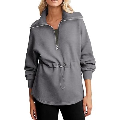 Sample Custom Women's Pullover Sweatshirt Lightweight High Collar Belted Side Split Knitted Breathable Spring Wear