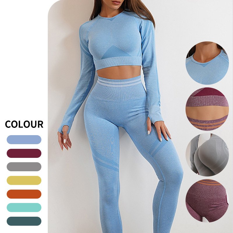Custom Activewear Outfits Women Workout Clothing Long Sleeve Leggings Seamless Gym Fitness Sets Yoga Set