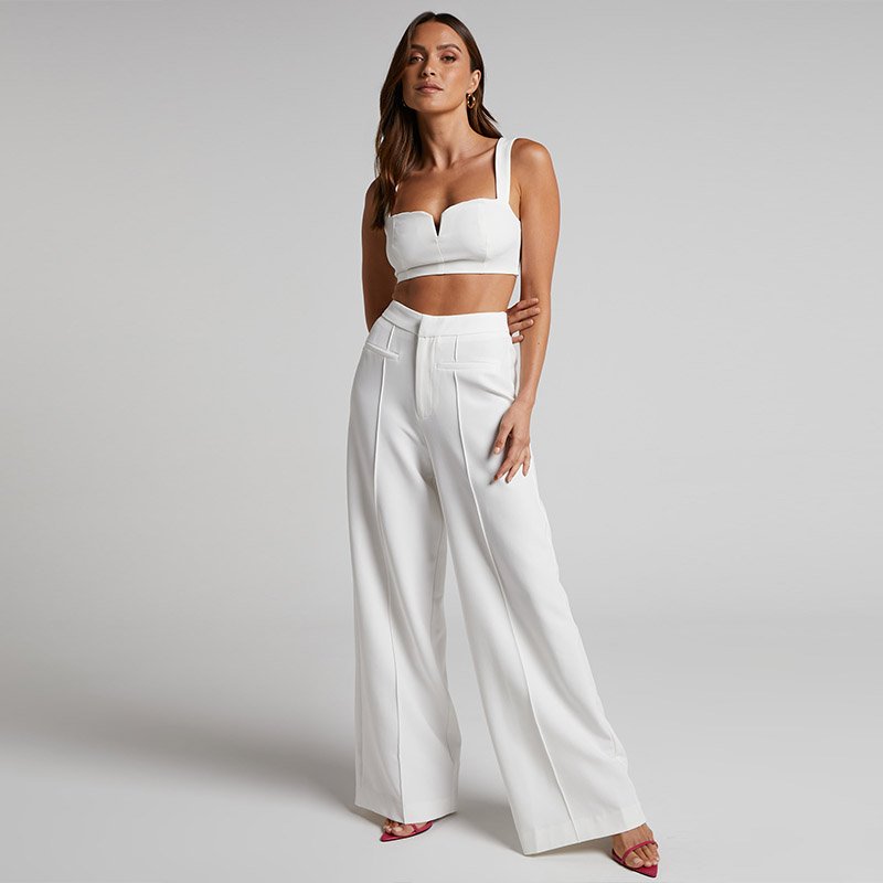 2022 Women's sleeveless crop top and loose wide leg pants trousers 2 piece set