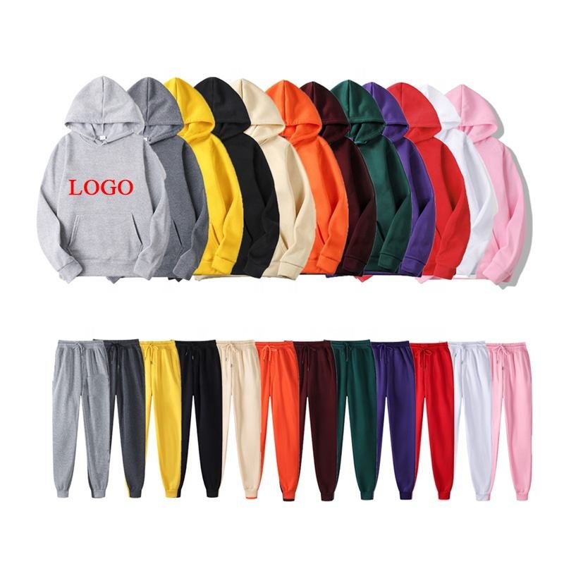 CHS0007 Plush women Custom Logo Couple Foreign Sweatpants and Hoodie Set Men Outfit Suit Jogger Cropped Sweatshirt Hoodies Sets