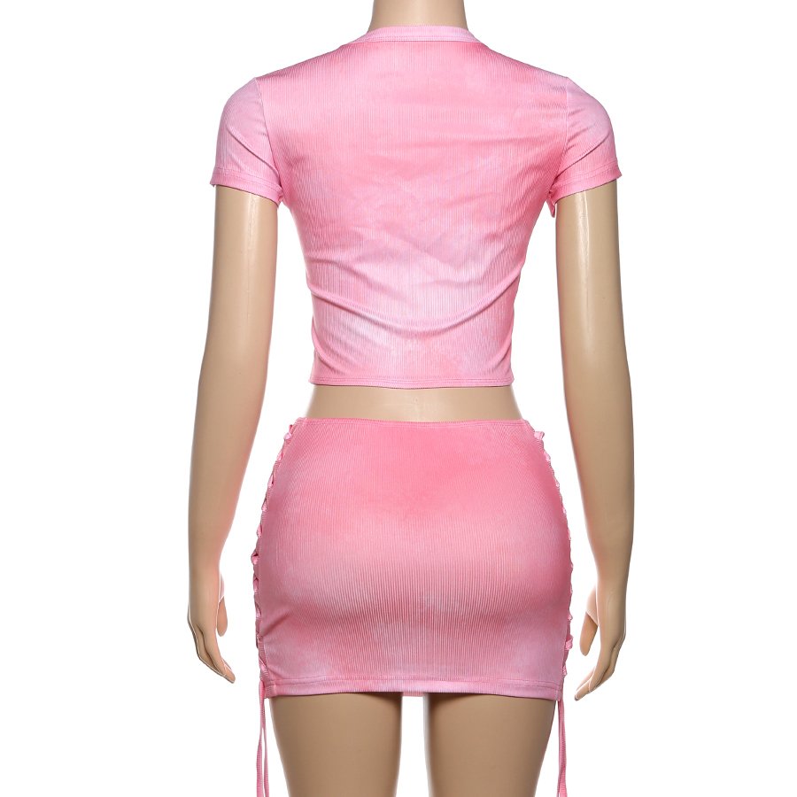 Kliou K24S45285 washed color 2 piece set women casual skirt sets crop top +skirt knitted outfit Women's sets