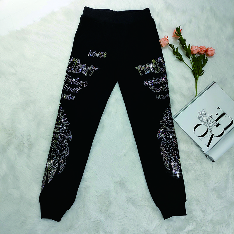 Hot Sell Casual Two Piece Set Rhinestone Women'S Hoodies Sweatshirt Sweatpants Hot Drill Hoodie Set